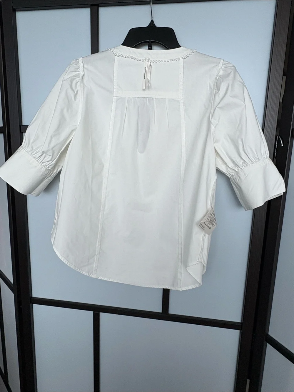 Anthropologie White Cotton Puff Sleeve Popover Top Size S